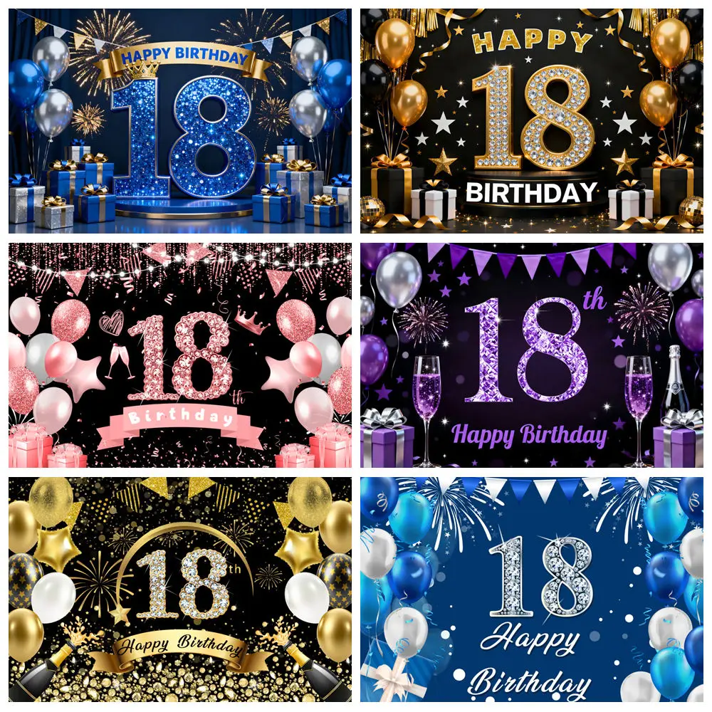 

Фон для вечеринки в честь 18-го дня рождения, черно-золотой, с блестками, воздушными шарами, украшение на день рождения для мальчиков и девочек, фон для фотосессии на Бар Мицвуа, баннер