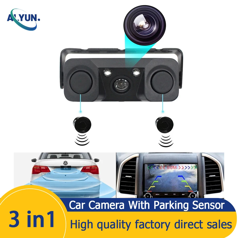 Car Parking Sensor 3IN1 Night Vision 2 Radar Detector Sensors BiBi Alarm Reverse Backup Rear View Camera 