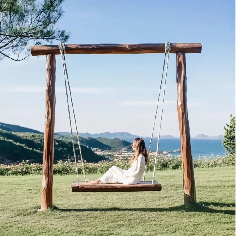 

Log outdoor campground swing stand children's park large swing facilities patio clock in decoration