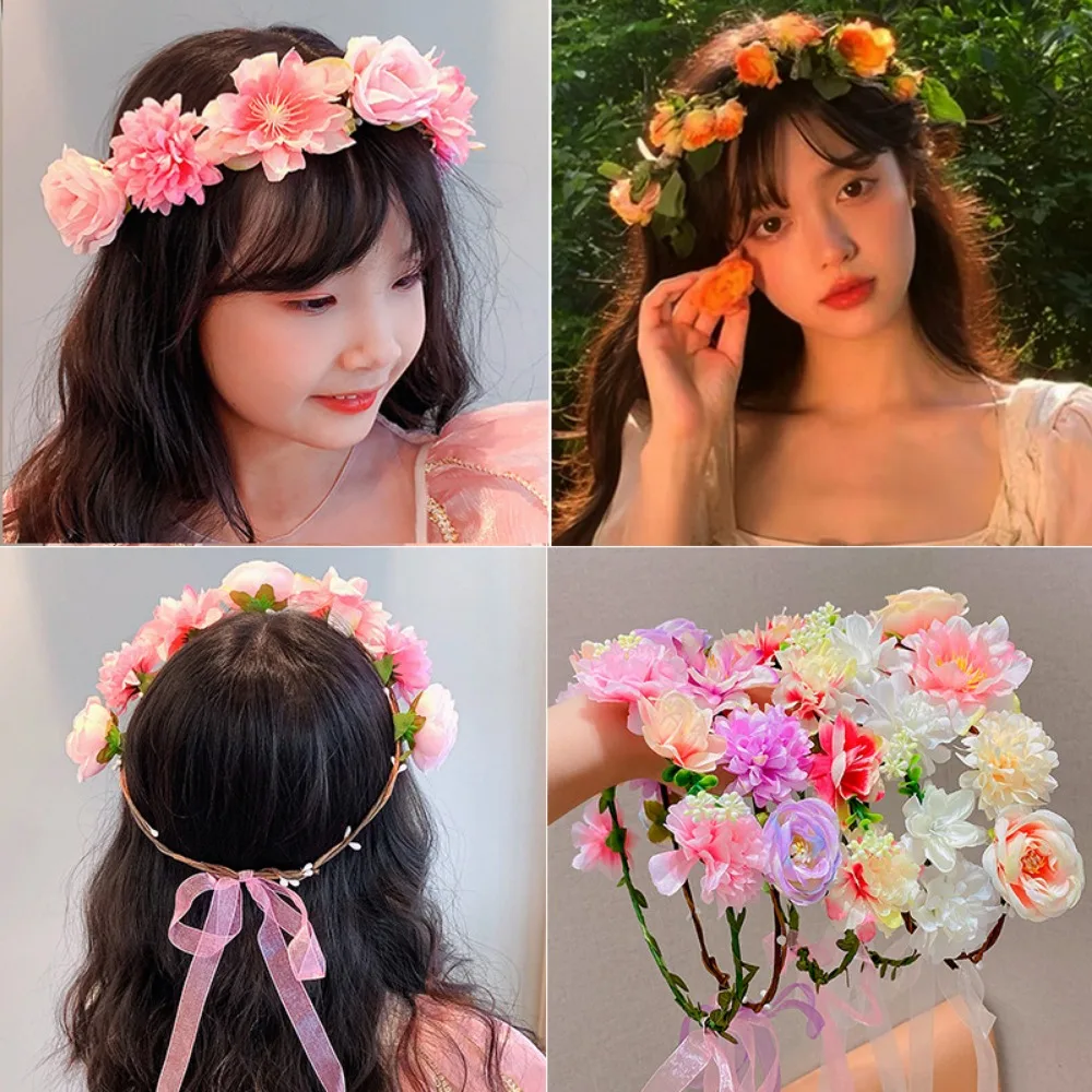 

Colorful Women Wedding Floral Headband Fashion Multistyles Party Bride Garland Hair Accessories Diameter 18cm