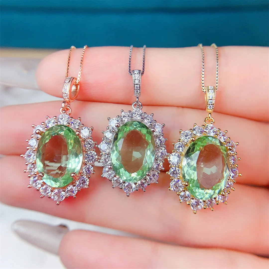 

New Big Gemstone Green Crystal Pendant Necklace S925 Sterling Silver Luxury Jewelry for Women, Designer's Party Gift