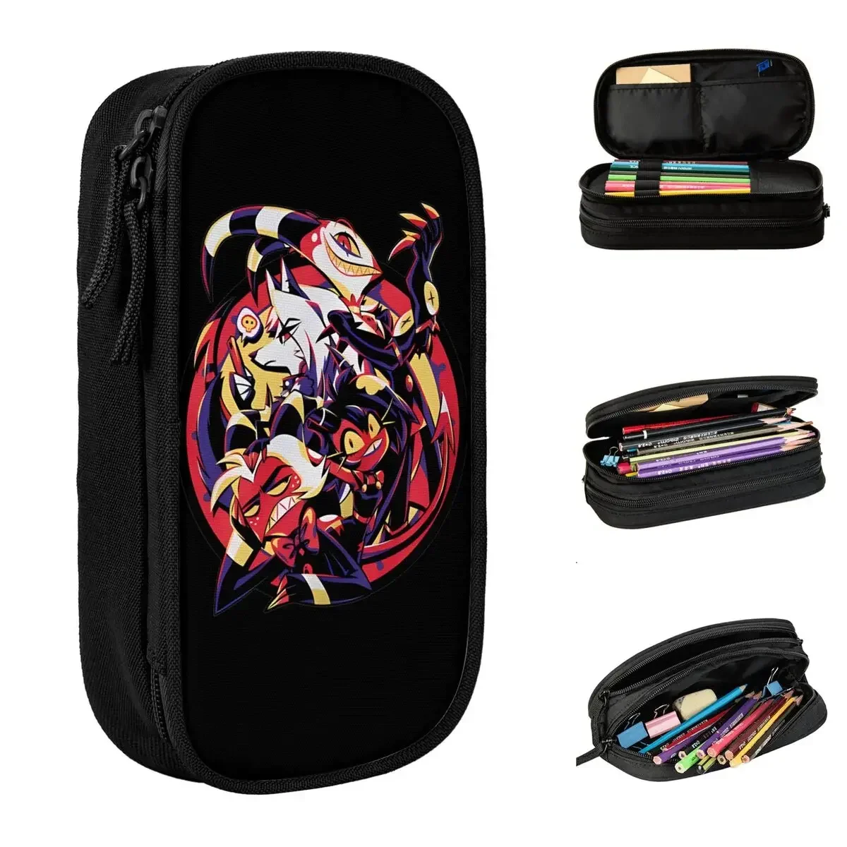 أنيمي Helluva Boss مقلمة كرتونية جميلة سوداء كوميديا صندوق القلم حقيبة طالب تخزين كبير اللوازم المدرسية هدية pencelcases