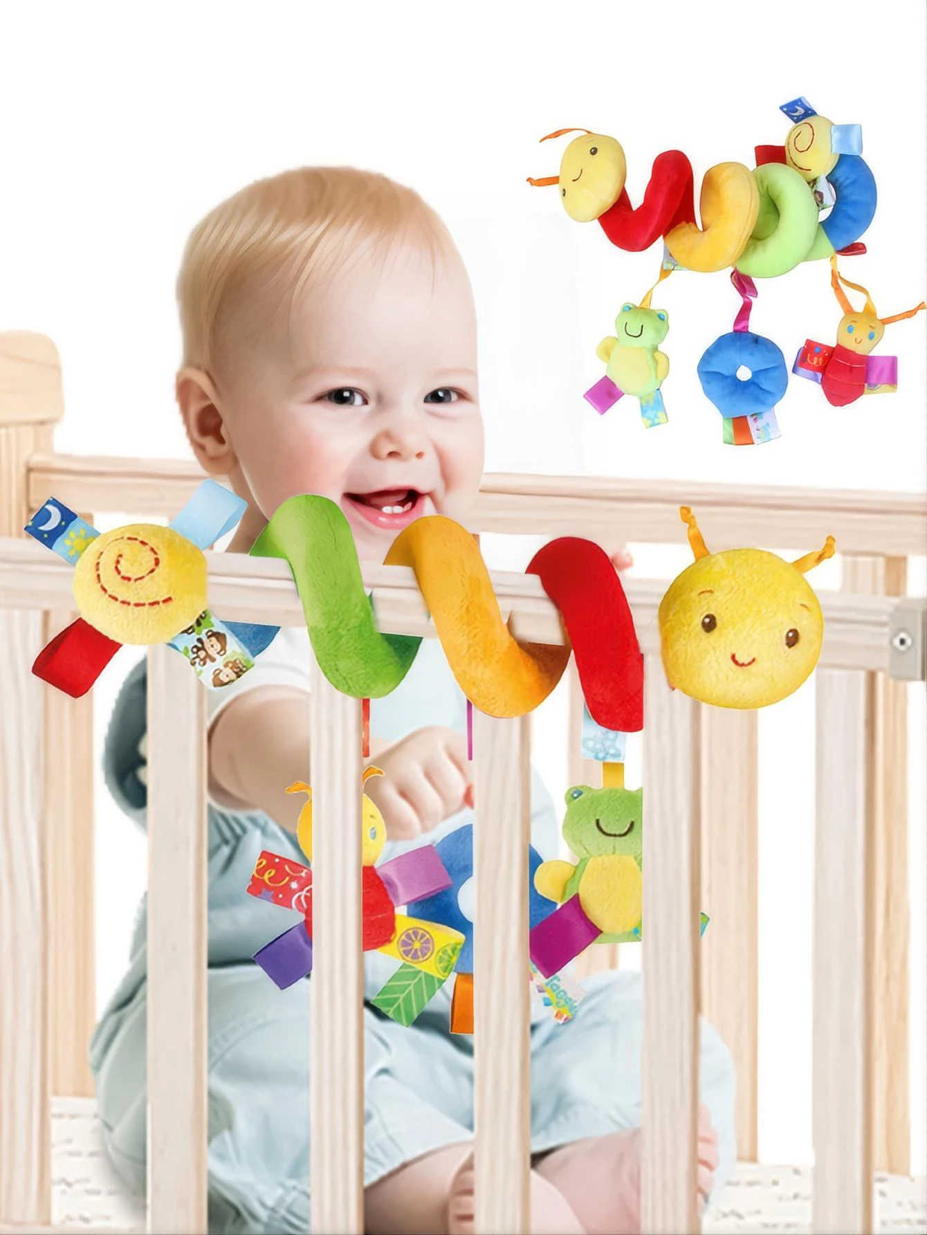 Buntes Etikettenbett für Kleinkinder und Babys von 0 bis 6 Monaten, hängendes Baby-Komfortspielzeug um das Bett, hängendes Spielzeug für den Autositz