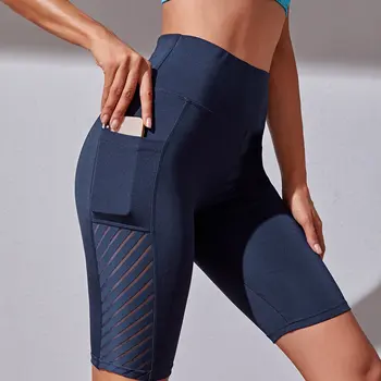 여성용 하이 웨이스트 탄성 요가 반바지, 포켓 포함, 엉덩이 리프팅 러닝 피트니스 스포츠 반바지, 여성 액티브웨어 