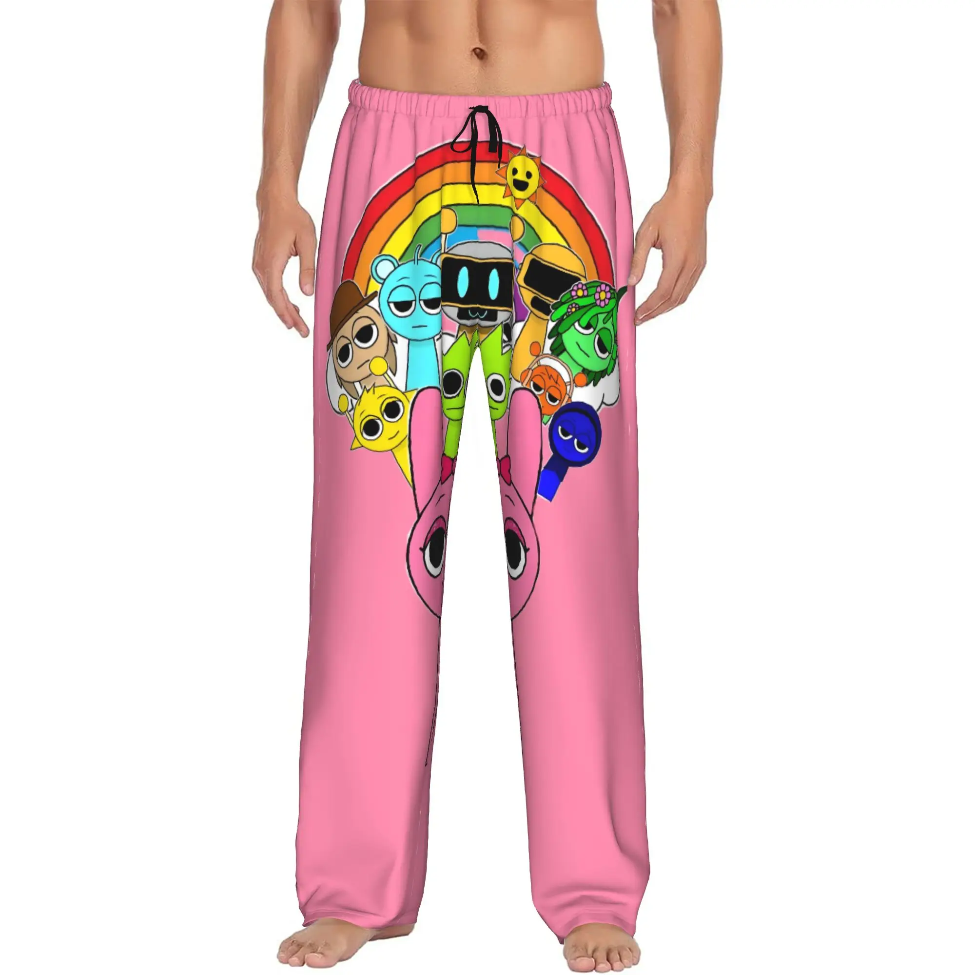 Custom Printed Sprunki Pajama Pants for Men Music Game Sleep Sleepwear Bottoms with Pockets