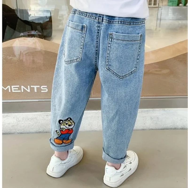 Baby Boys Jeans Kids Casual High Waist Jean Pant Cartoon Printed Denim Pants Children\'s 2024 Spring Autumn Trousers Clothes