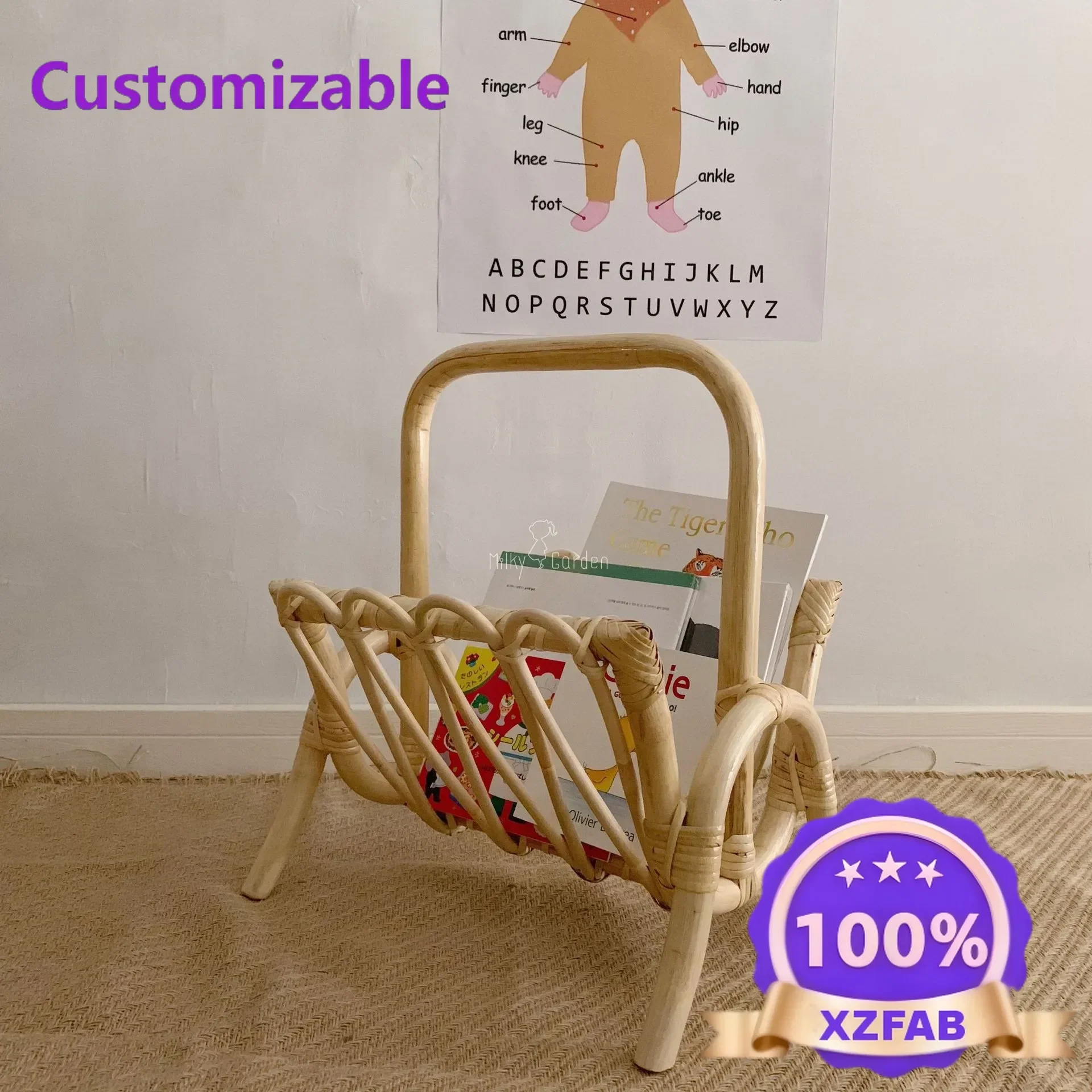 Factory Direct 2026 Magazine rack rattan small bookshelf Indonesian real rattan hand-woven folding floor newspaper rack