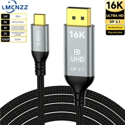 Type C to DisplayPort 2.1 Cable 16k@30HZ 8K@60HZ 80Gbps USB C to DP Cable Bidirectional converter For Thunderbolt4/3 laptop HDTV