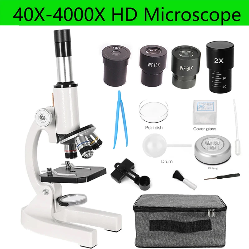 

40X-4000X Monocular Optical Biological Microscope Elementary School Children Science Sperm Experimental Biology Teaching Gift