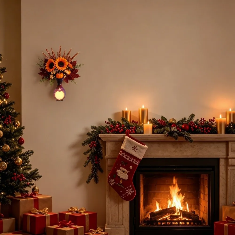 Christmas LED Motion Sensor Wall Lamp Touch-Controlled No Drilling Vase Shape Night Light USB Rechargeable Motion Activation