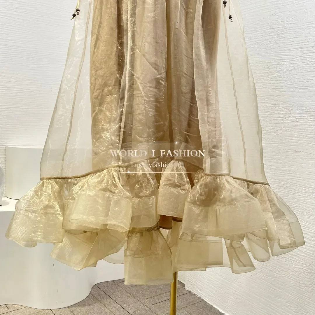 2025 New High Quality Photo Color Ruffles Pleat Irregular Hem Women Skirt Elegant Dresses