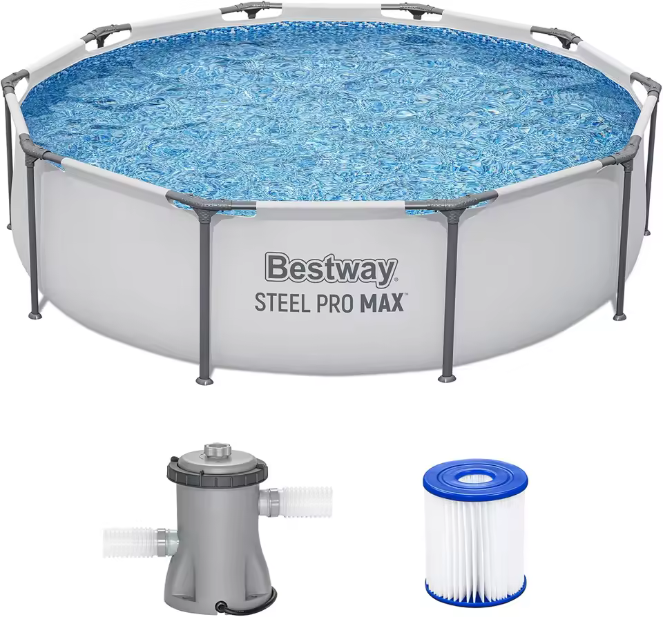 Steel Pro MAX 10' x 30" Above Ground Pool, Round Metal Frame Outdoor Swimming Pool Set with Filter Pump & Type I Cartridge