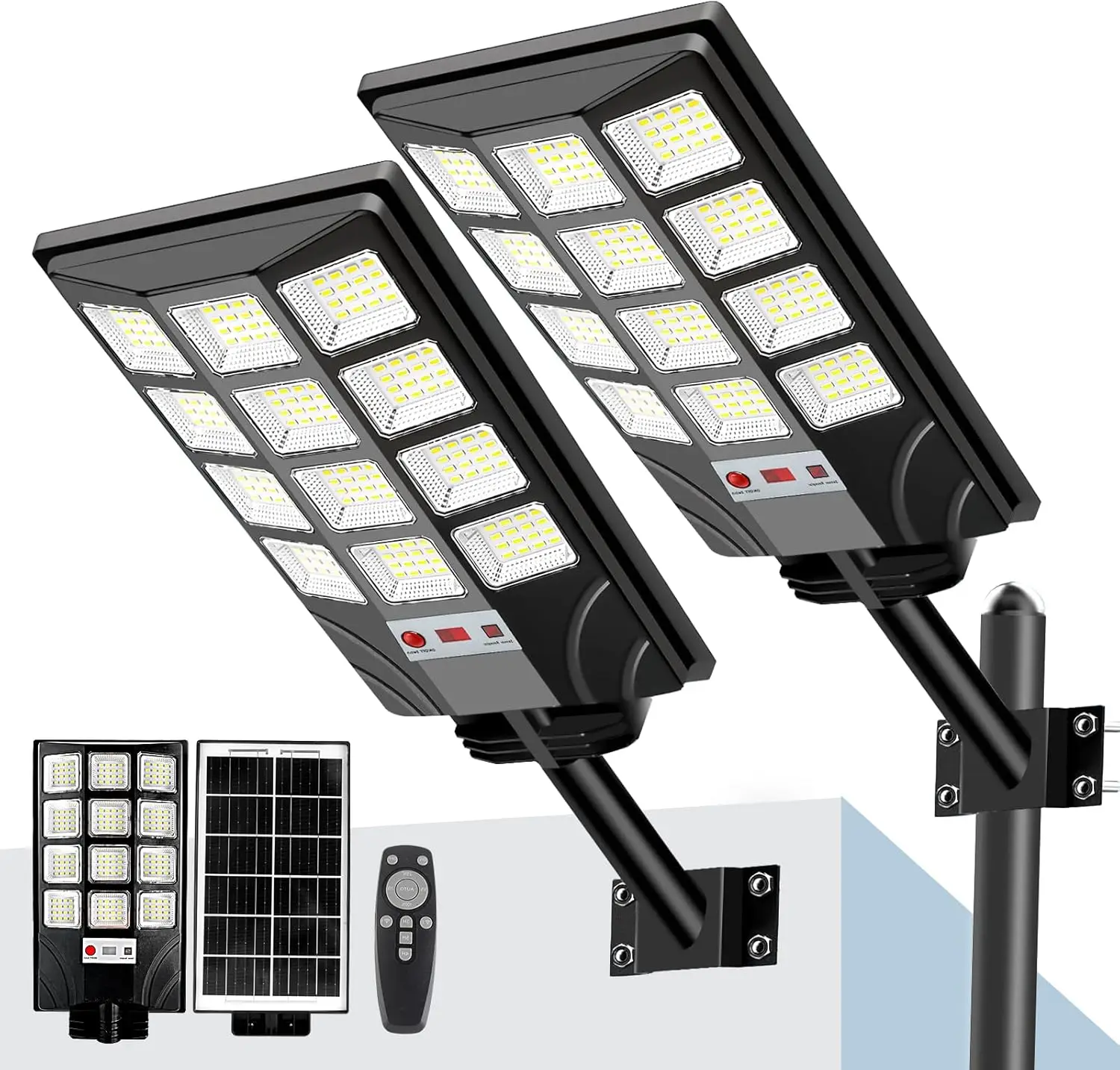 Solar Street Lights Waterproof, 6500K LED Motion Sensor Lights,Solar Flood Lights with Remote, Solar-Powered Parking Lot Light,