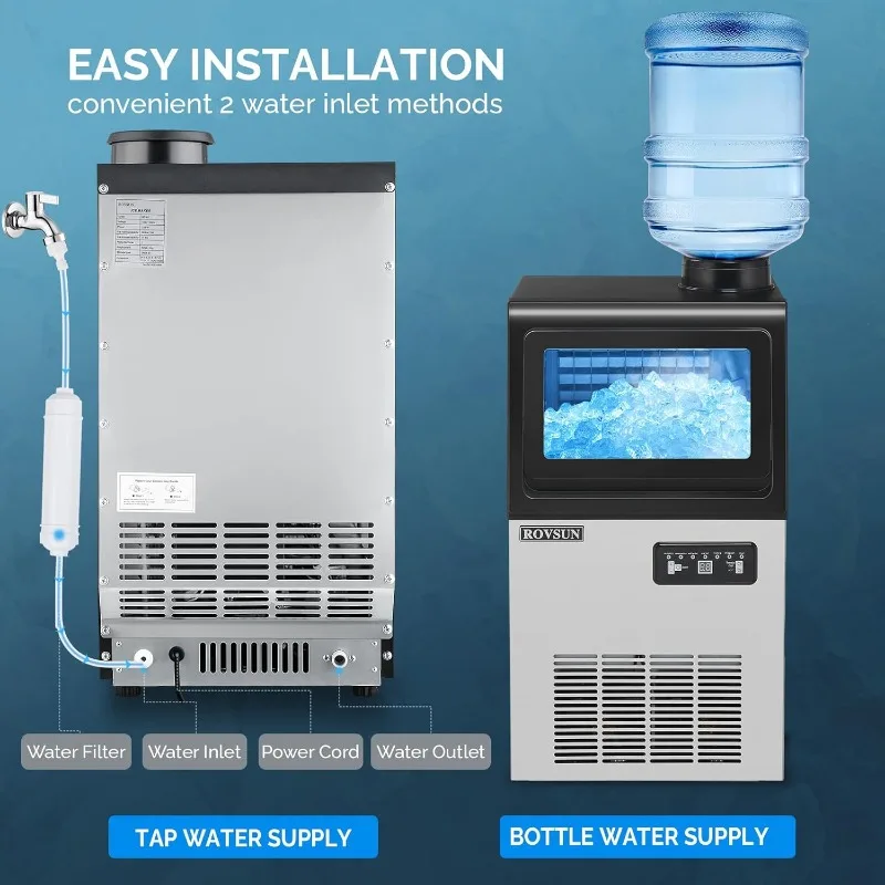 ROVSUN 90LBS/24H Ice Maker Machine with 2 Water Inlets,Freestanding & Countertop Ice Machine with 11lbs Storage Bin,Water Filter