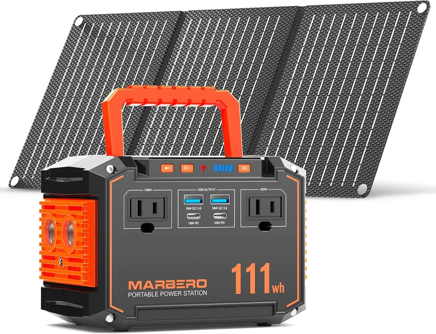 MARBERO 150W Peak Solar Generator with 30W Solar Panel 111Wh Camping Portable Power Station 110V Power Bank with AC Outlet(2*USB