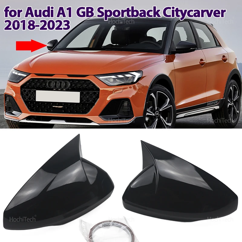 Car Side Door Rearview Side Gloss Black Add-on Mirror Cover Cap Parts Styling for Audi A1 GB Sportback Citycarver 2018-2023