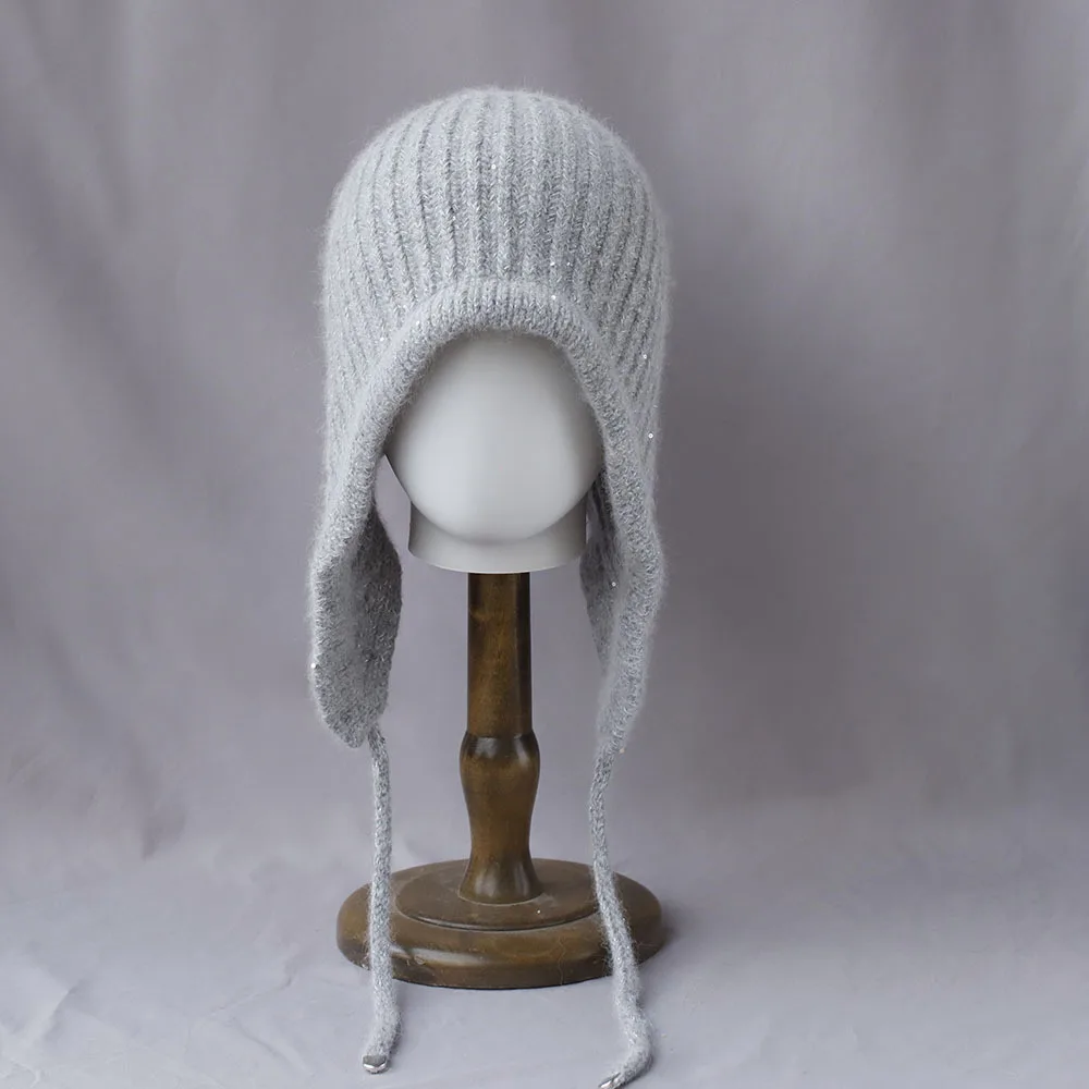 Шапка-ушанка, женская зимняя шапка-бини из ангоры, вязаный теплый аксессуар для холодной погоды, осень, катание на лыжах на открытом воздухе, спорт, отдых