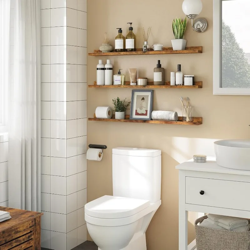 

Wall Shelf Set of 3, 35.4 Inches Hanging Shelf with Raised Edge and Invisible Brackets, for Bathroom, Bedroom, Kitchen, Office