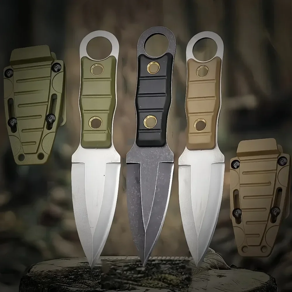 2024 New Camping Survival Tactical Small Straight Knife with K Sheath, Hiking, High Hardness, Portable Versatile Outdoor Knife