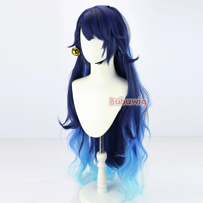 Bubuwig cabelo sintético amamiya kokoro cosplay perucas virtual youtuber 110cm longo ondulado azul misto luz cos peruca resistente ao calor