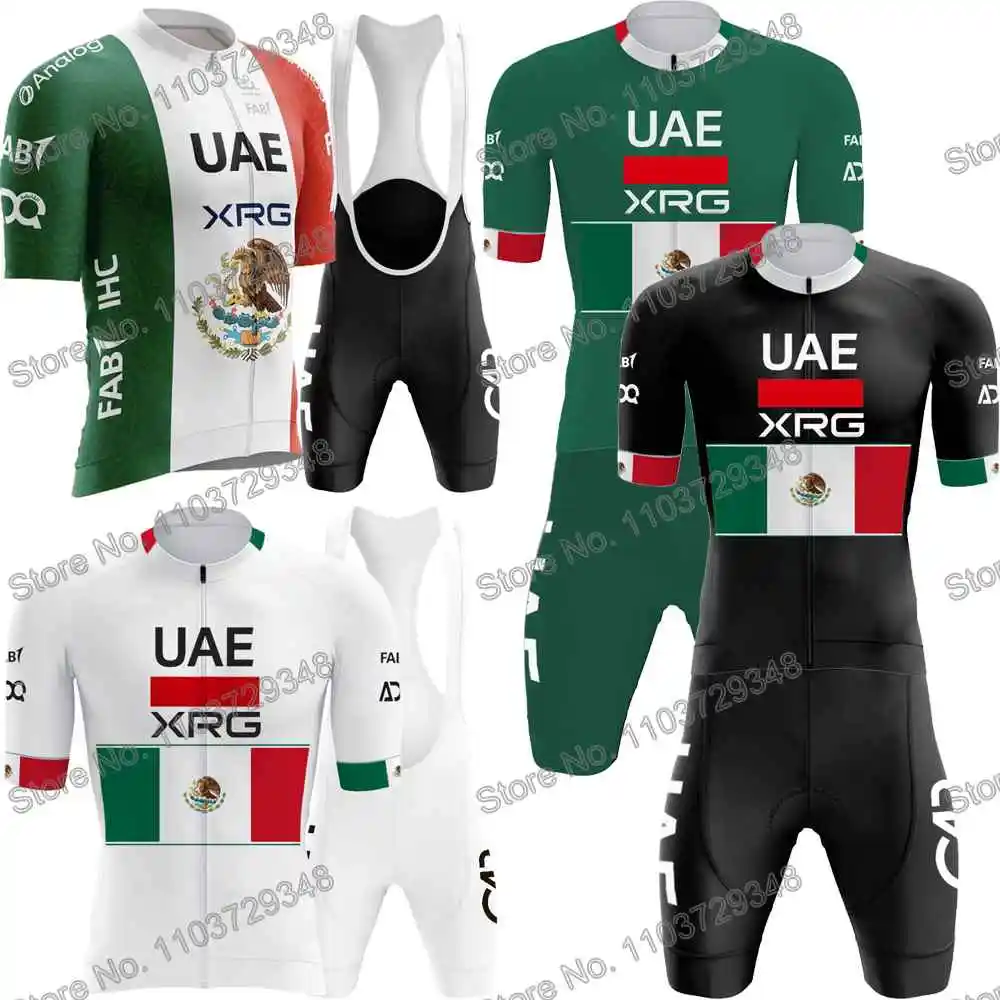 UAE Team المكسيك 2026 طقم قميص ركوب الدراجات للرجال صيف ملابس ركوب الدراجات بدلة ​​قميص سباق الدراجات على الطرق دراجات جبلية نساء شورتات لركوب الدراجات ملابس رياضية