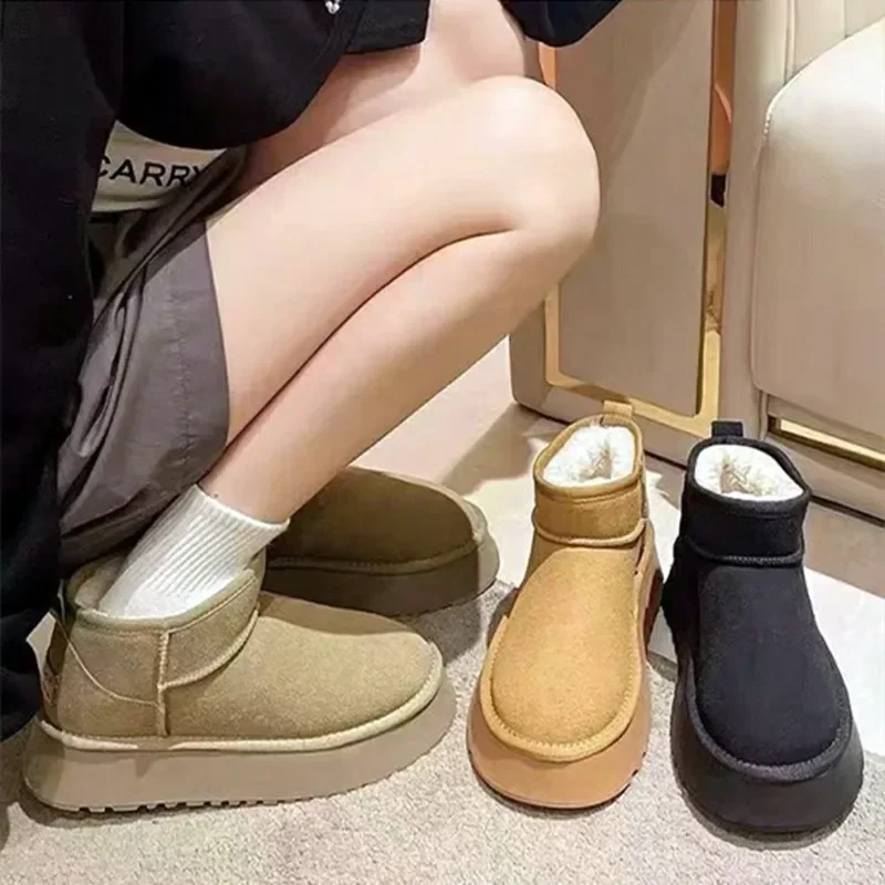 Classic Warm Snow Boots Women Winter Waterproof Anti-slip Cotton Fluff Padded Thickened Chunky Platform Ankle Boots Botas Mujer