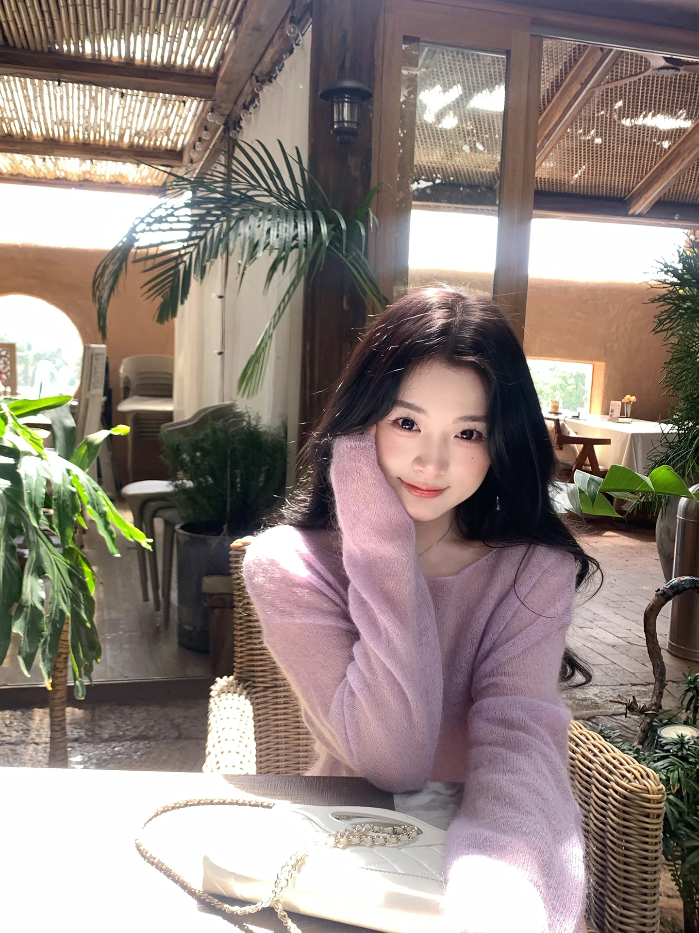 

Banana Wool Blend Knitted Sweater Women's Loose Lazy Style One Shoulder Top Spring Season Sweet Style Long Sleeve Crew Neck