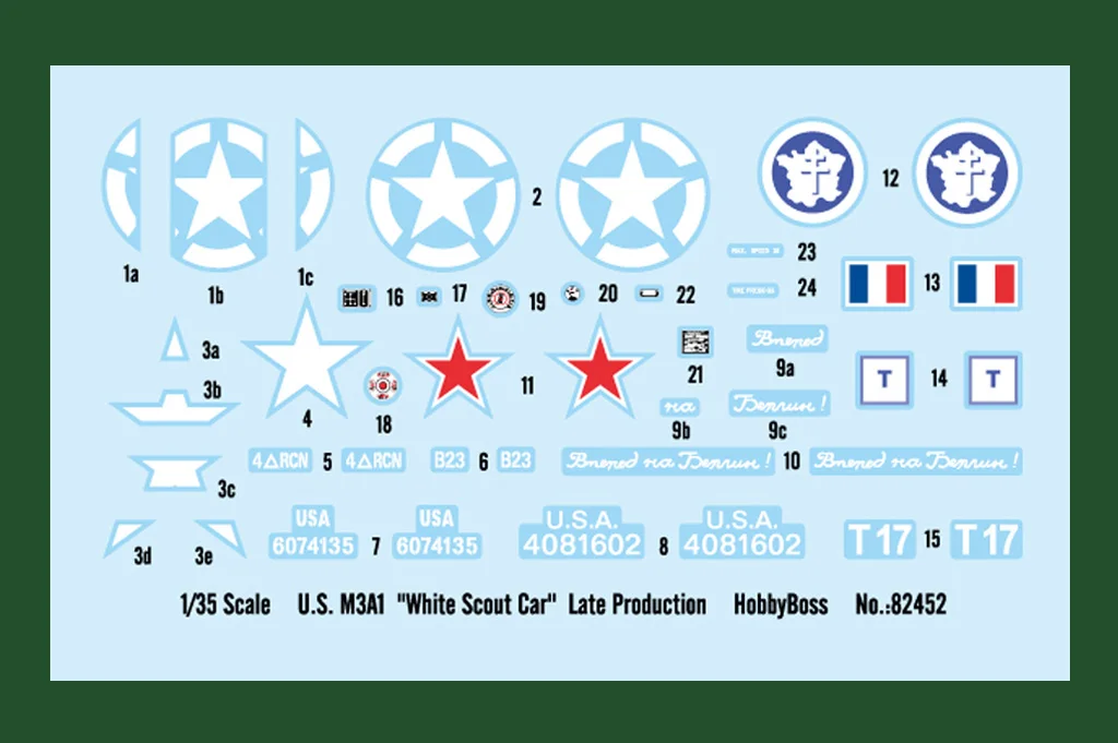 HobbyBoss 82452 1/35 Scale US M3A1 White Scout Car Vehicle Late Production Military Gift Plastic Assembly Model Toy Building Kit