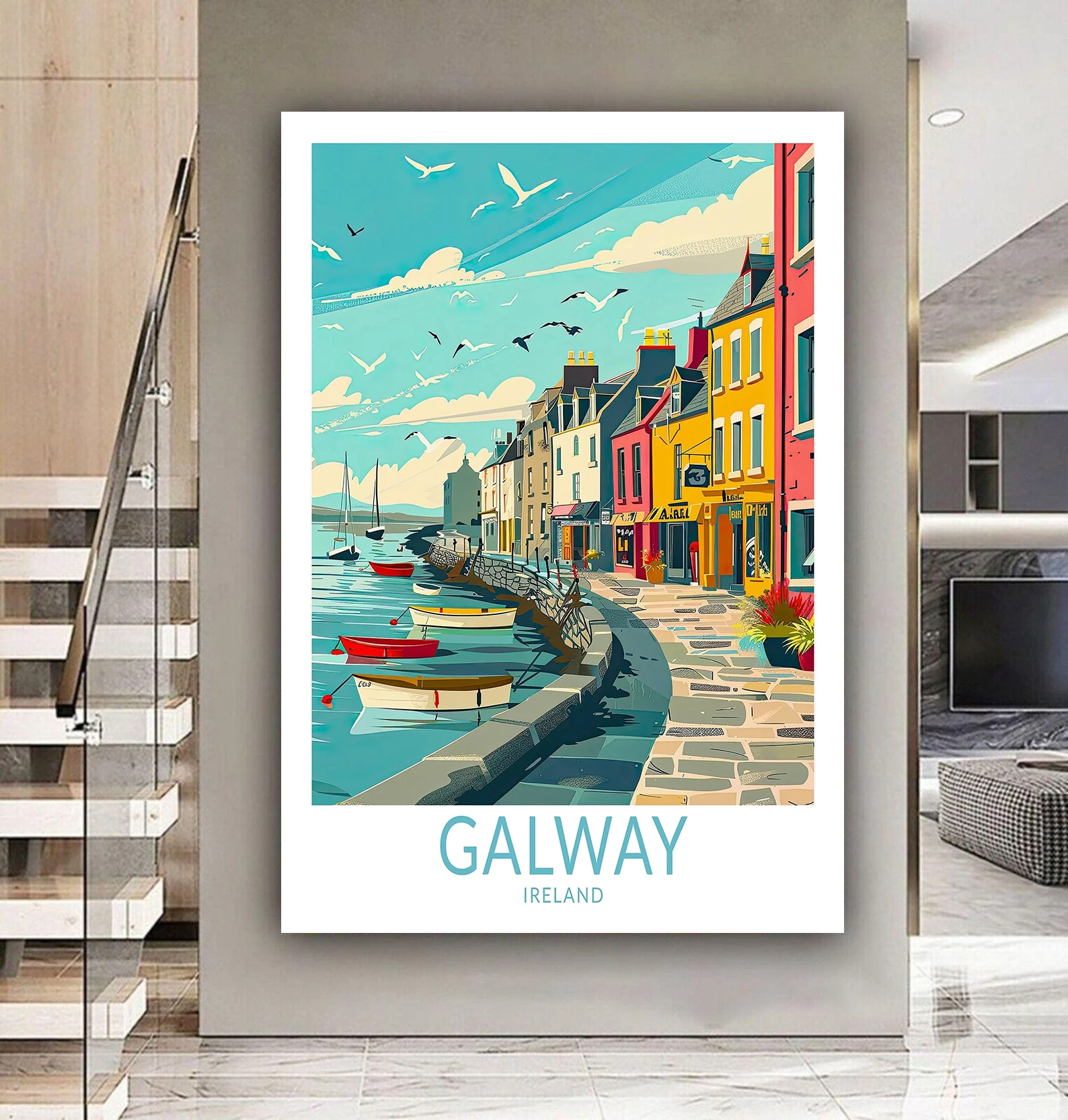 

Galway travel print cartoon Galway Ireland travel poster Irish city wall art canvas print art poster home decor birthday gift