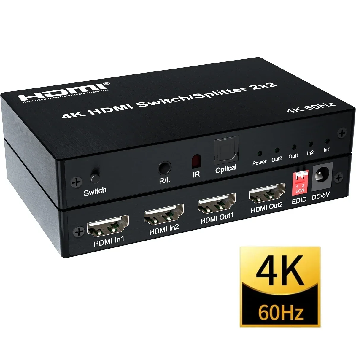 2x2 HDMI 2.0 Switch Switcher Splitter 4K @ 60Hz 3.5mm Audio Extractor 3D Video Converter Dual Display for PS4 PC To TV Projector