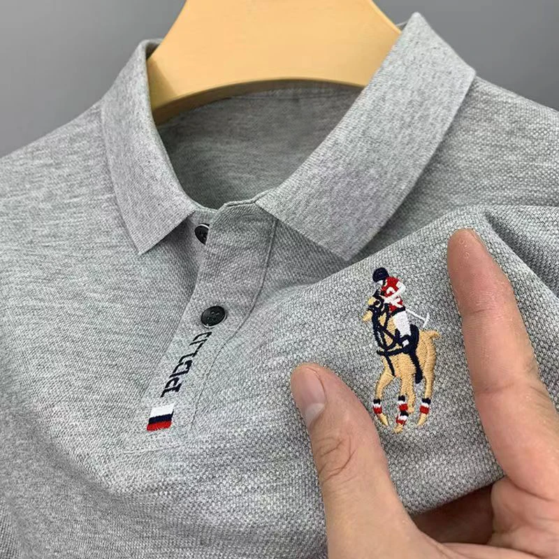 2024 New Summer Men High Quality Solid Embroidery Business Casual Polo T Shirt Male Fashion Short Sleeve Comfortable Cotton Tops