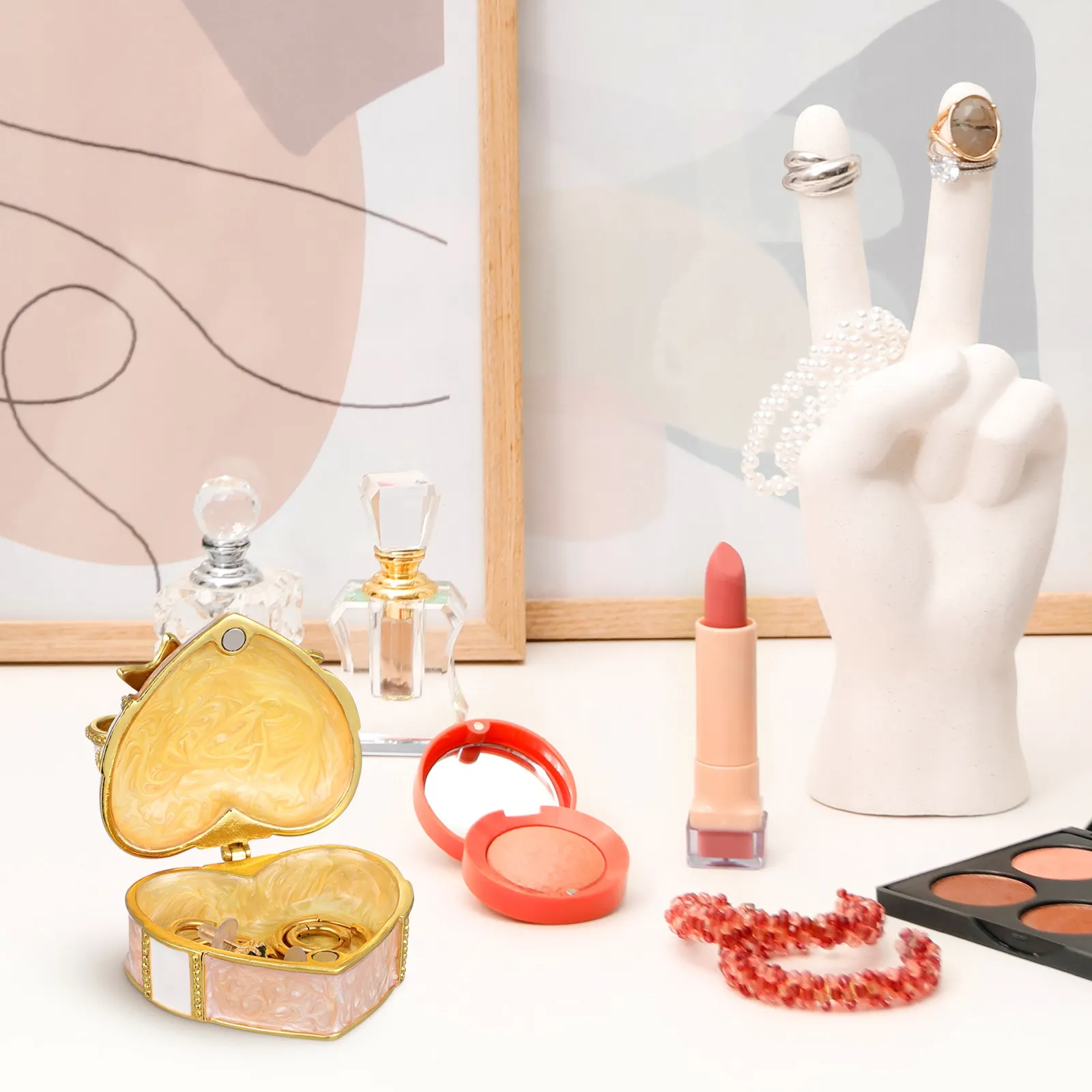 

Jewelry Storage Box Heart-Shaped Design Fine Workmanship Portable Earrings Container Ring Box for Necklaces Brooches Casual Use