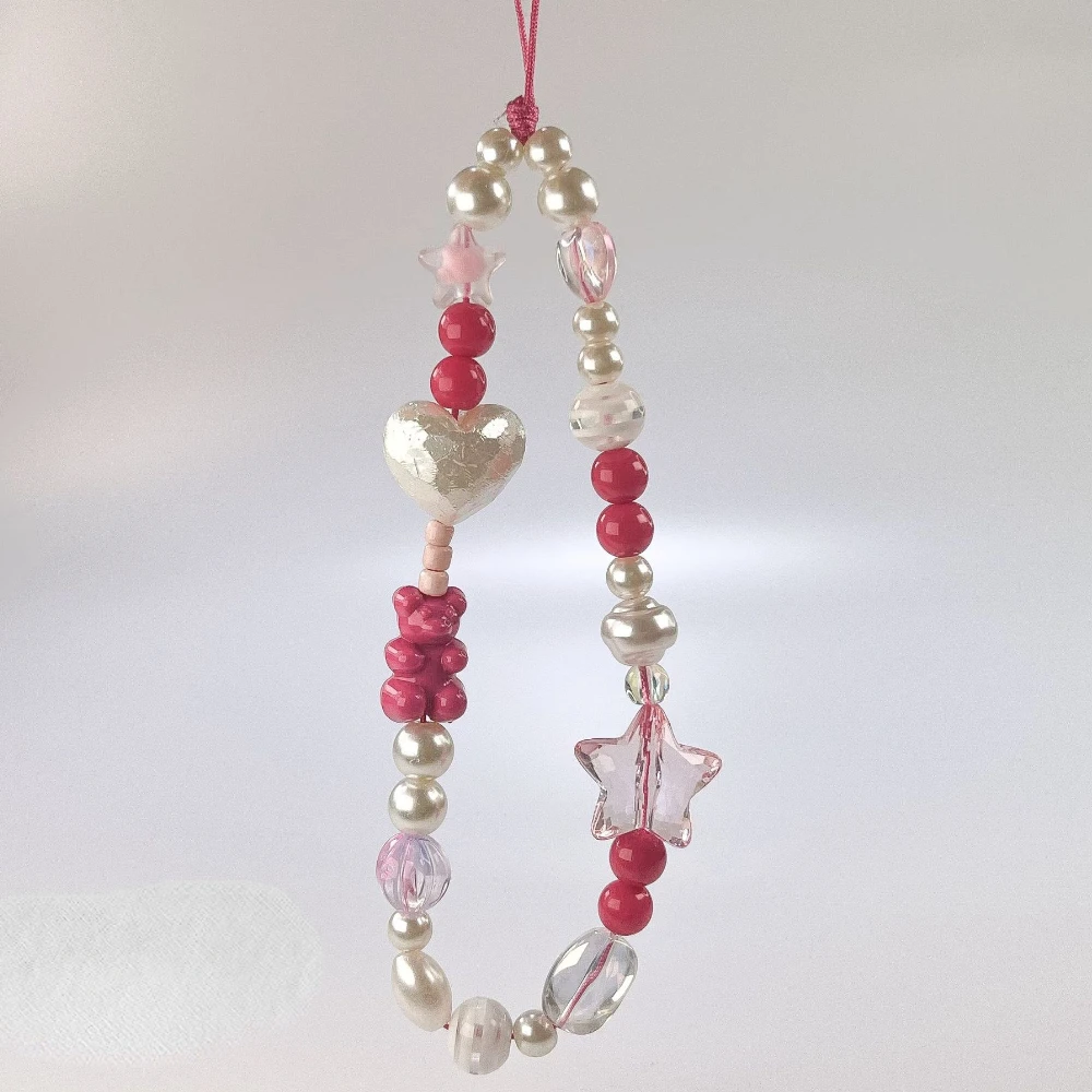 

Оригинальный брелок для телефона ручной работы в форме сердца звезды с бусинами, милый красный розовый медведь, украшенный бусинами, брелок, сумка для камеры, подвеска, аксессуары для телефона