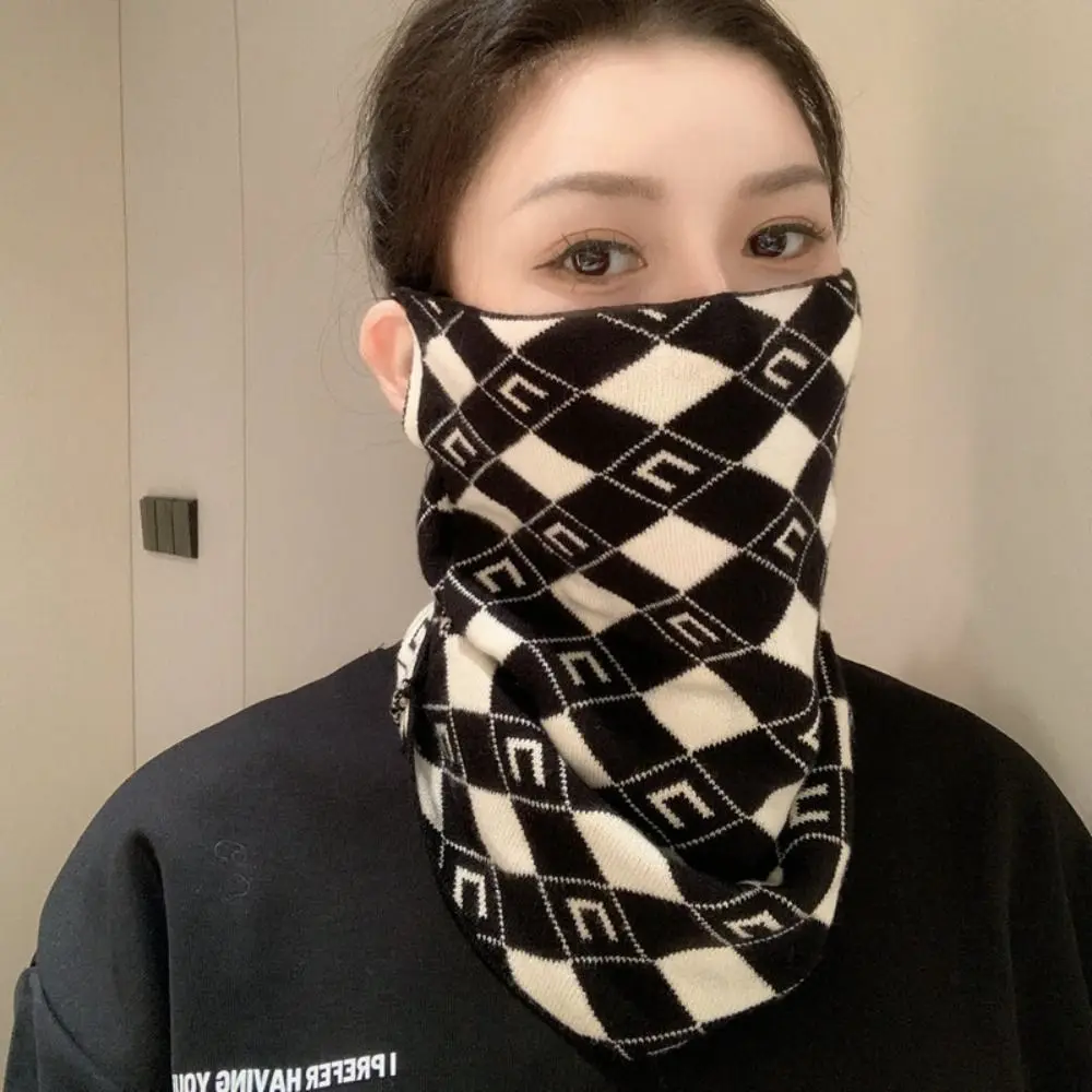 New Ethnic Style Winter Face Mask Ear-hanging Windproof Neckband Knitted Sunscreen Veil Cycling