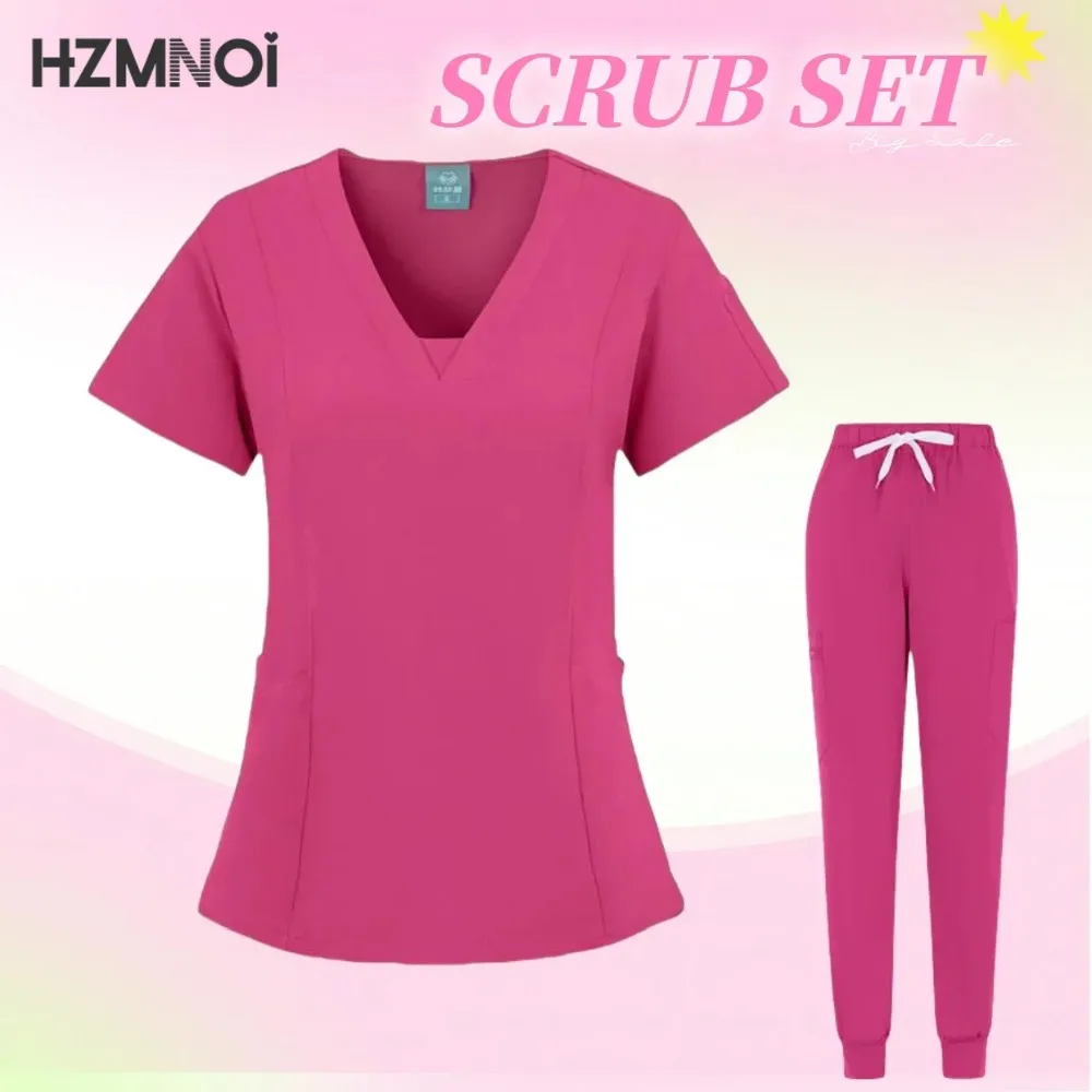 Trajes de Jogger multicolor, uniformes médicos de enfermería, Tops de manga corta con cuello en V, pantalones de bolsillo, conjunto de ropa médica clínica