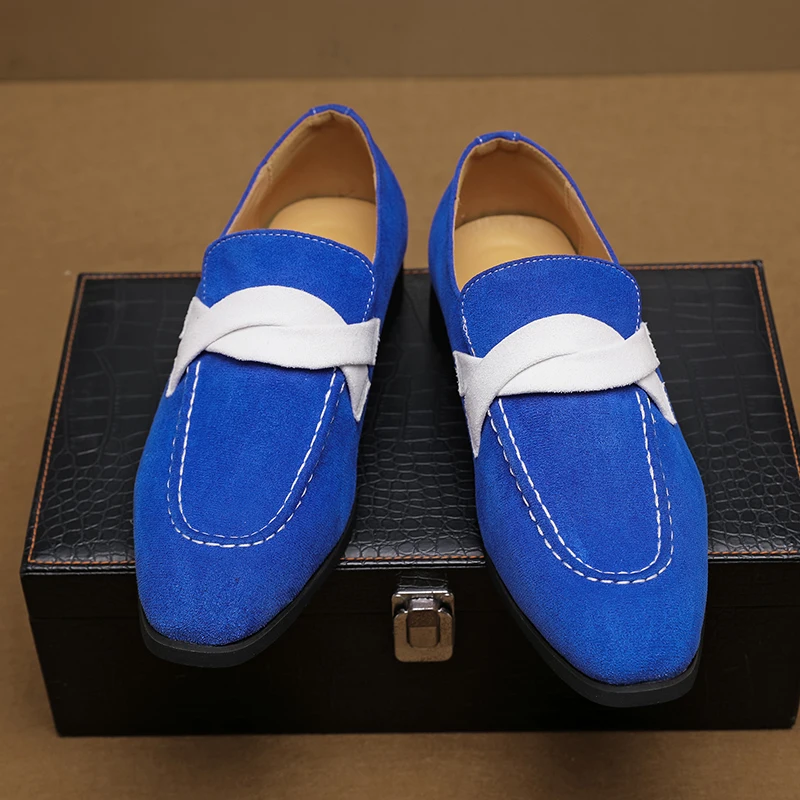 Hot Selling Men's Suede Shoes in Europe America Soft Soled Men's Loafers Luxurious Blue Dress Shoes Banquet Wedding Shoes