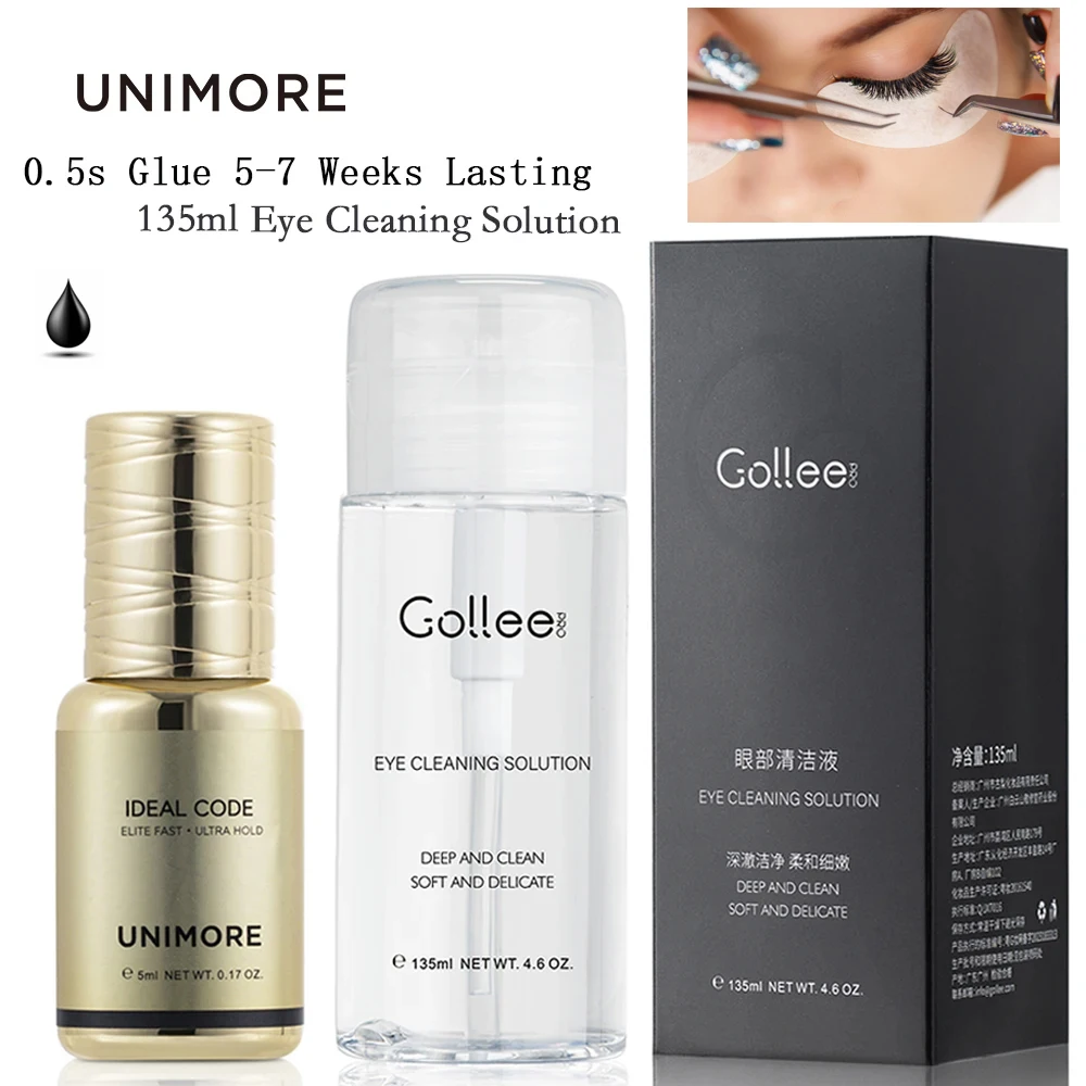 Unimore 0.5s Quick-drying Professional Eyelash Extension Glue Gollee 100ml Grafting Front Eyelash Shampoo Foam Cleaning Liquid