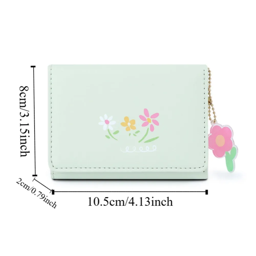 Cartera portátil de flores de PU, bolso de dinero corto, impermeable, botón, estilo coreano, gran capacidad, monedero simplificado, diario