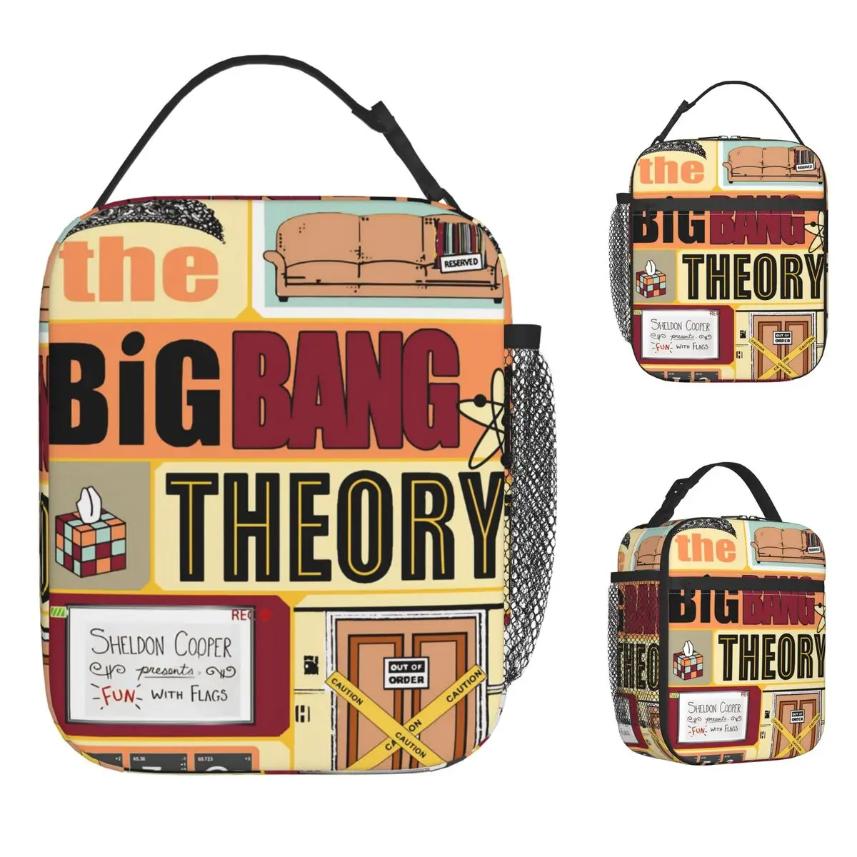 빅뱅 이론 도시락 가방 유니섹스 야외 피크닉용 재미있는 도시락 상자 휴대용 지퍼 쿨러 가방 옥스포드 그래픽 토트 음식 가방