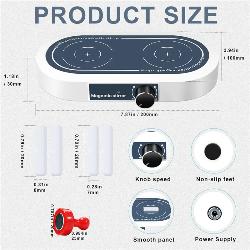 Top-Dual Position Magnetic Stirrer Synchronous Control, 2X 500Ml Stir Plate, 50- 1500 RPM, For Lab Use, US Plug