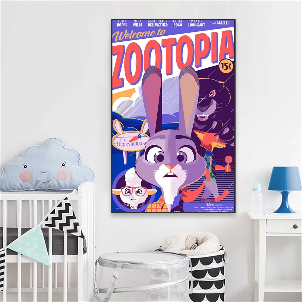 Vintage Zootopia Movie Prints Disney Movie Art Poster Kid Room Decor Cartoon Wall Art Canvas Painting Home Bedroom Decor