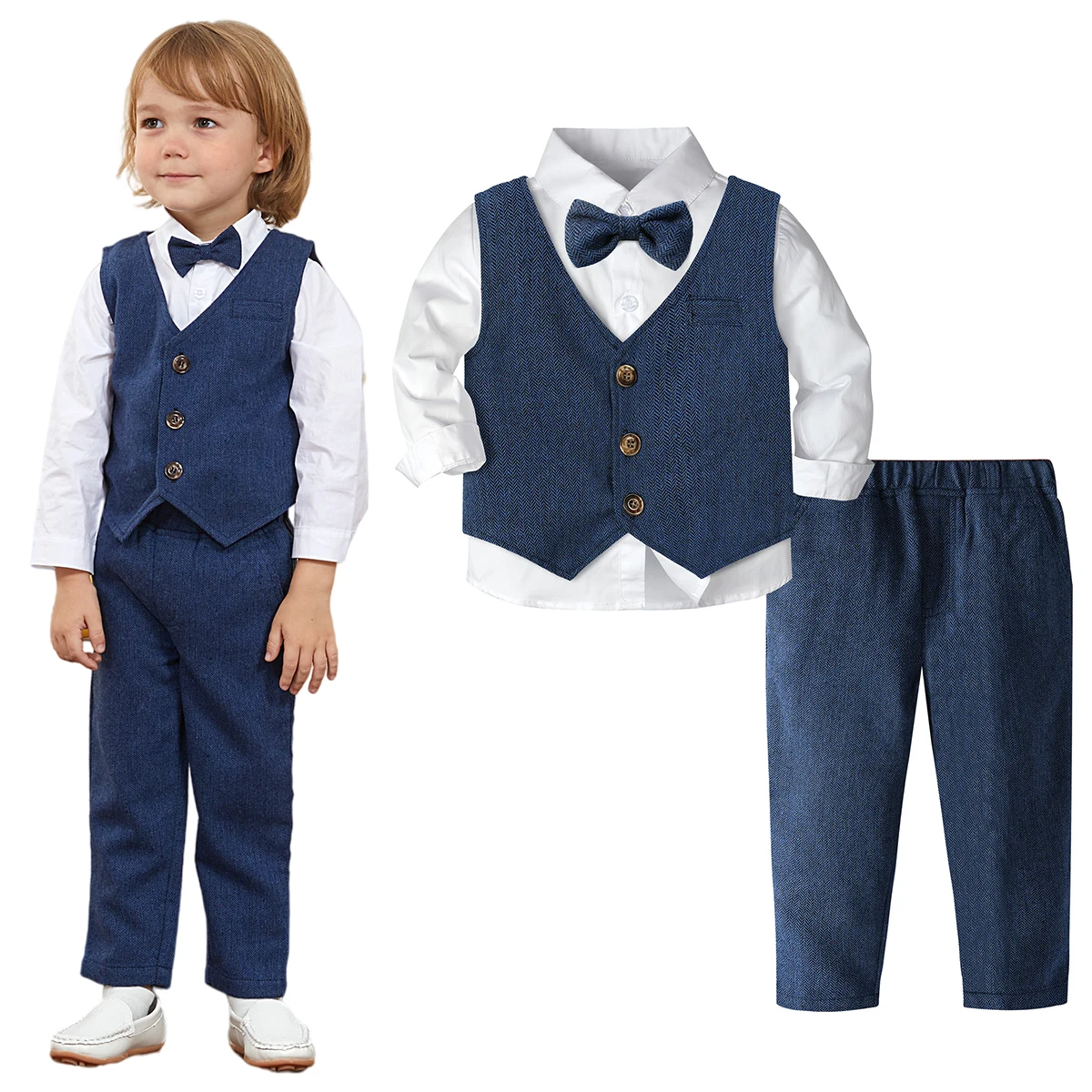 Boys Suit Outfit Set Toddler Wedding Clothes Kids Baptism Easter Church Clothing Infant Xmas Birthday Party Gift Chritmas 3PCS