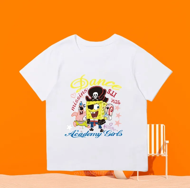 SpongeBob SquarePants Big Star Anime Children's T-shirt Short sleeved Top Casual Fashion Sports Boys and Girls 3-14 Years Old