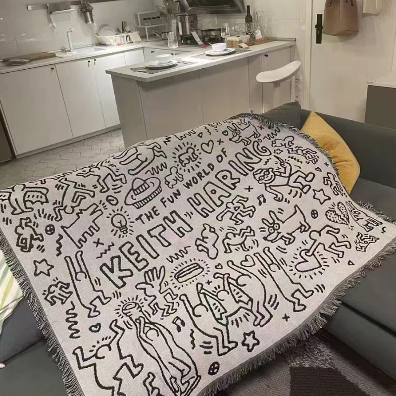 Keith Haring Graffiti Peripheral Blanket Multifunctional Sofa Cushion Carpet Home Furnishings Family and Friends Christmas Gift