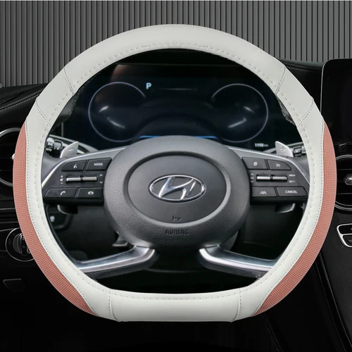 Imagen 2 del producto Ice Silk-Funda de cuero en forma de D para volante de coche, accesorios para Hyundai Creta II 2021 2022