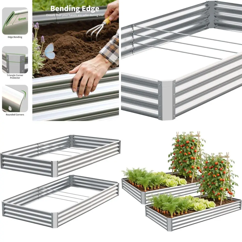 

Открытая садовая кровать из оцинкованного металла для патио, посадки овощей, цветов и трав (8x4x1 футов, 2 шт. в упаковке)