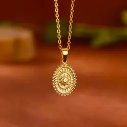 Oval Sun Pendant Necklaces for Women Waterproof Gold Color Necklace New Couple Aesthetic Premium Stainless Steel Jewelry collar
