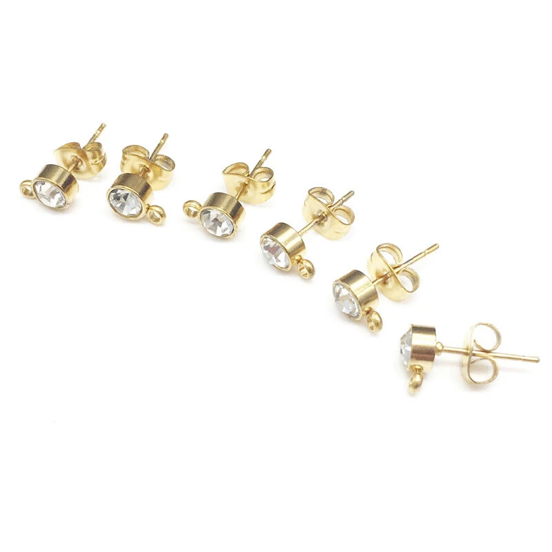 50pcs/lot Gold Plated Stainless Steel 6mm Width Earrings Charm Crystals Ear Studs For DIY Jewelry Earrings Making Findings