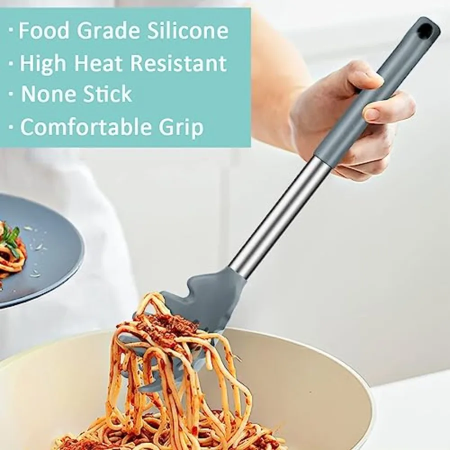 Hitzebeständige Silikon-Nudelgabel, Küchenwerkzeug zum Servieren von Nudeln und Spaghetti, BPA-freies Sieb-Design, langlebig und sicher