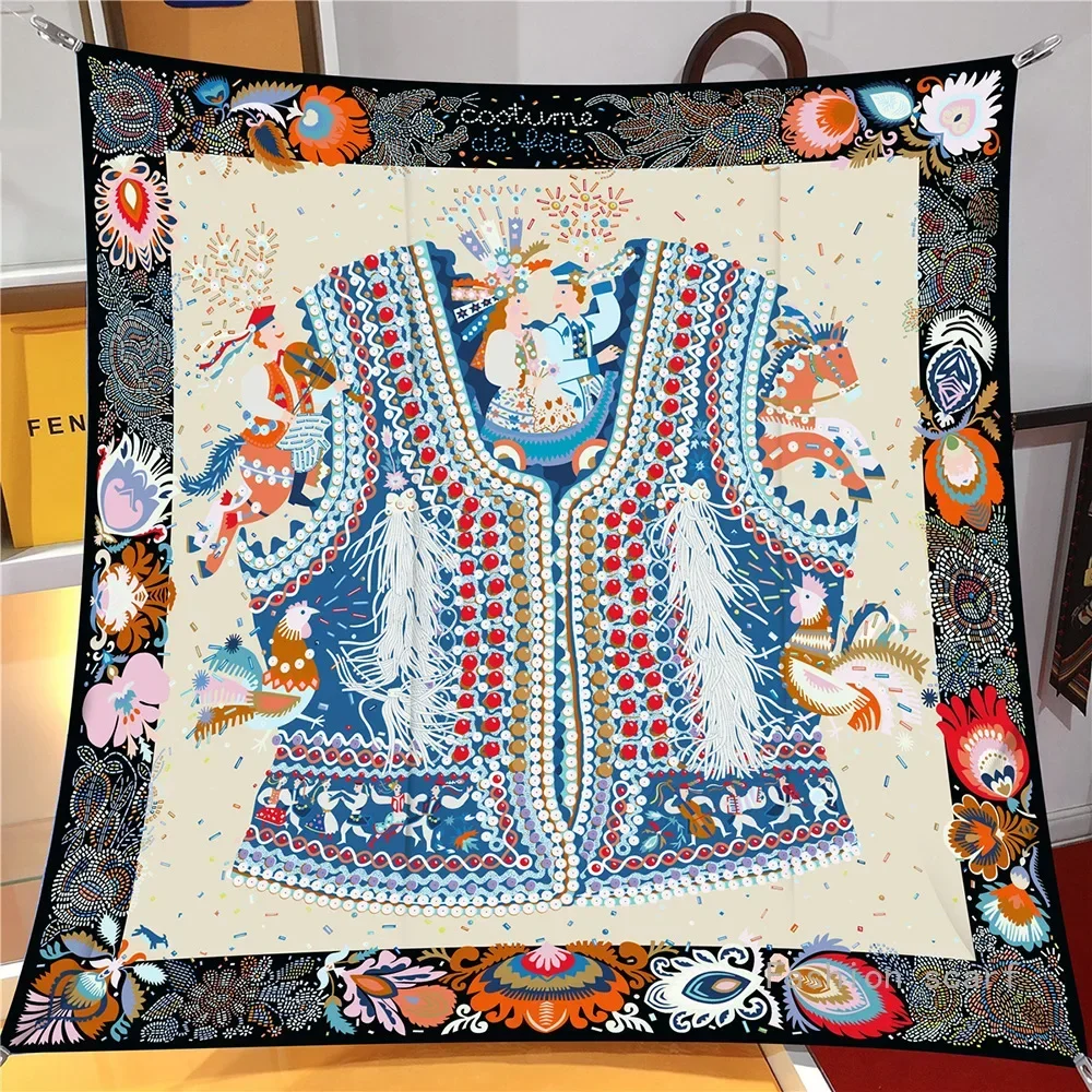 European New Color Clothes 90cm Twill Women\'s Decorative Silk Scarf Travel Shawl Large Square Scarf Chest Wrap Scarf Wholesale